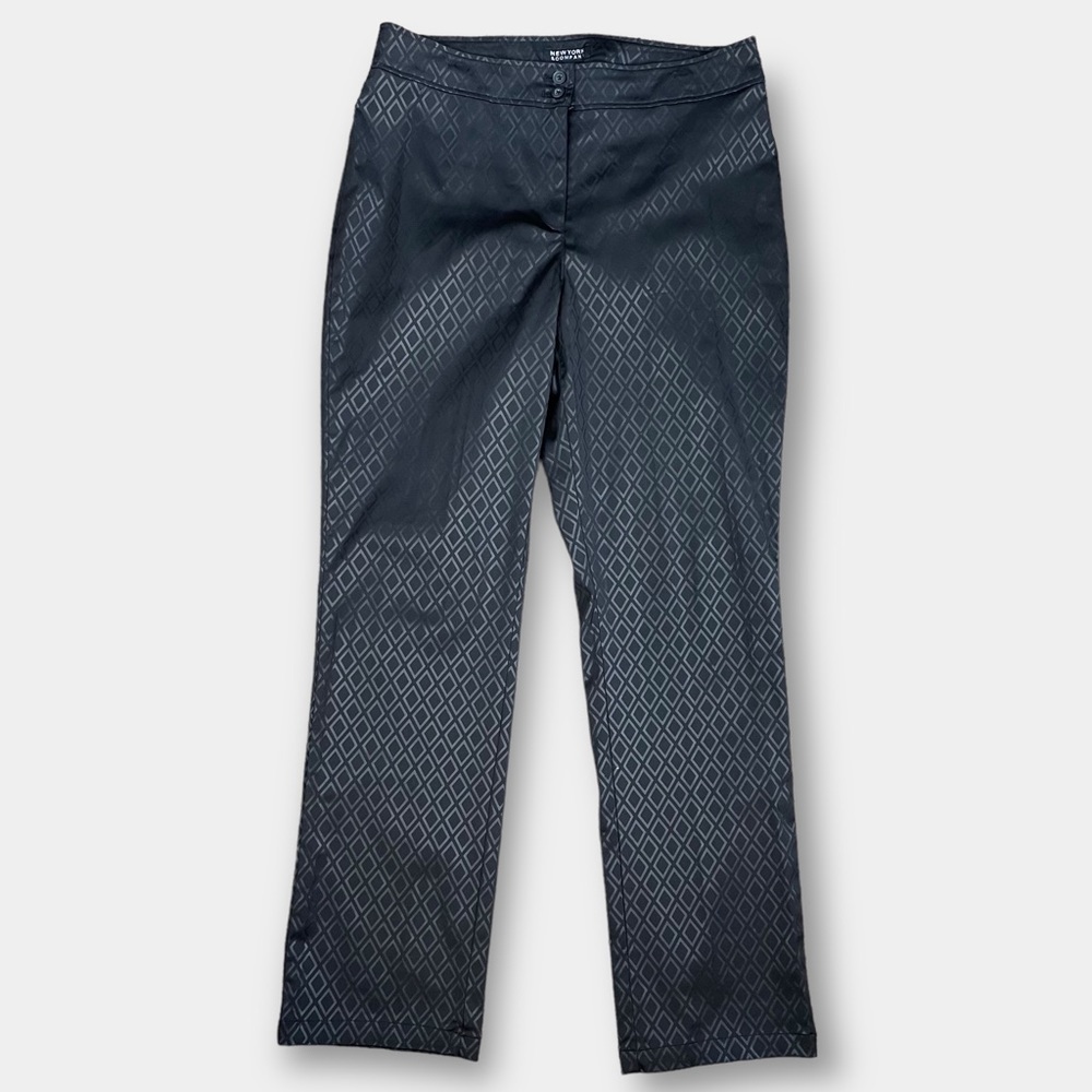 NEW New York & Company Leather Like Pants Diamond Design Straight Slacks Size 12